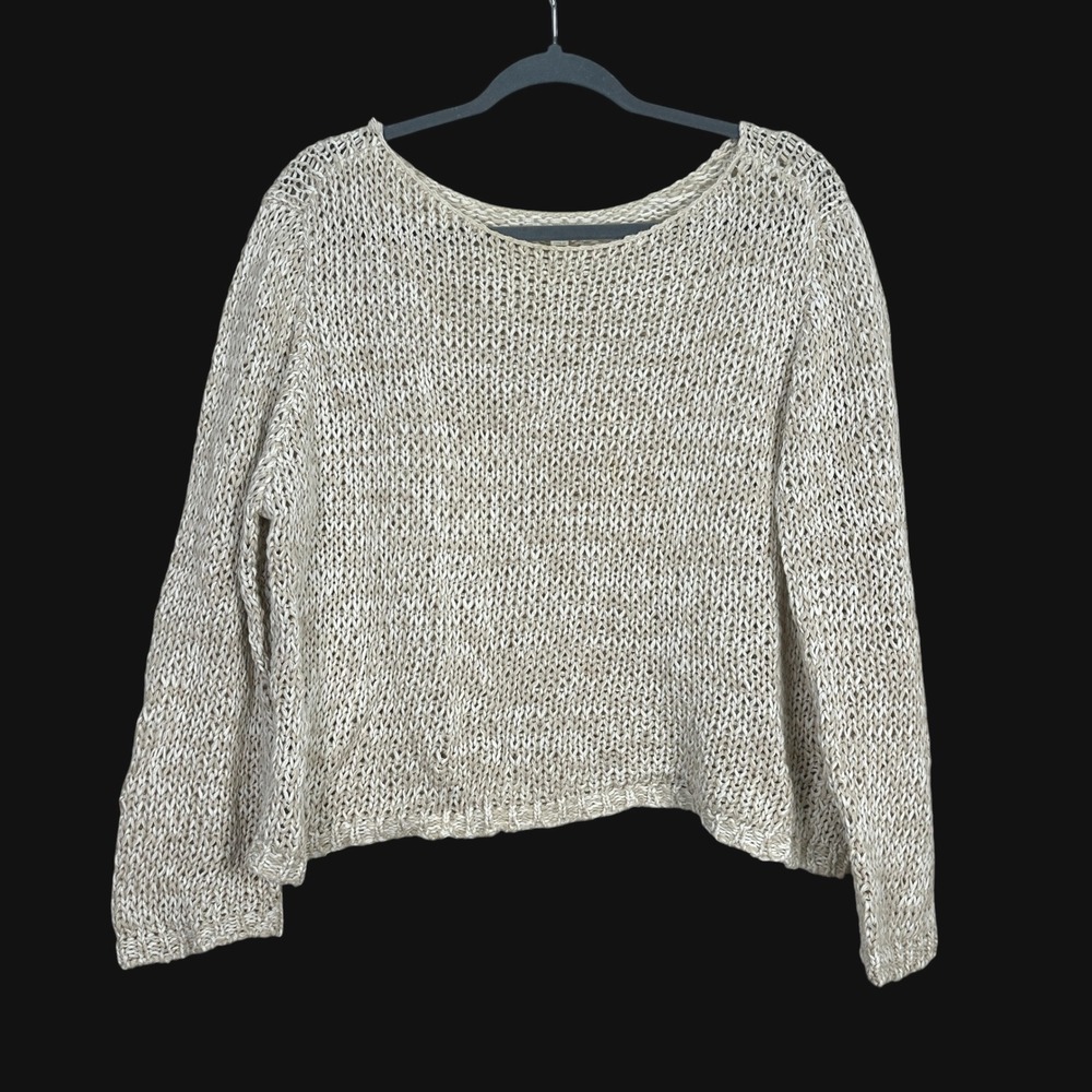 Eileen Fisher Organic Cotton Open Weave Marled Sweater Cream Beige Large S16TAP - Picture 10 of 10